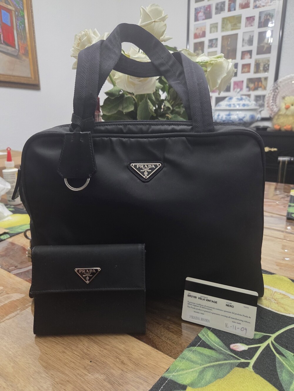 Prada Authentic Vintage Black Tessuto Bag & Wallet Set